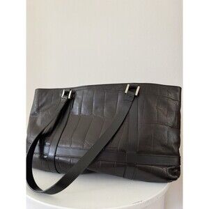 FALOR Italy Genuine Leather Black Croc Embossed Large Tote Shoulder Bag